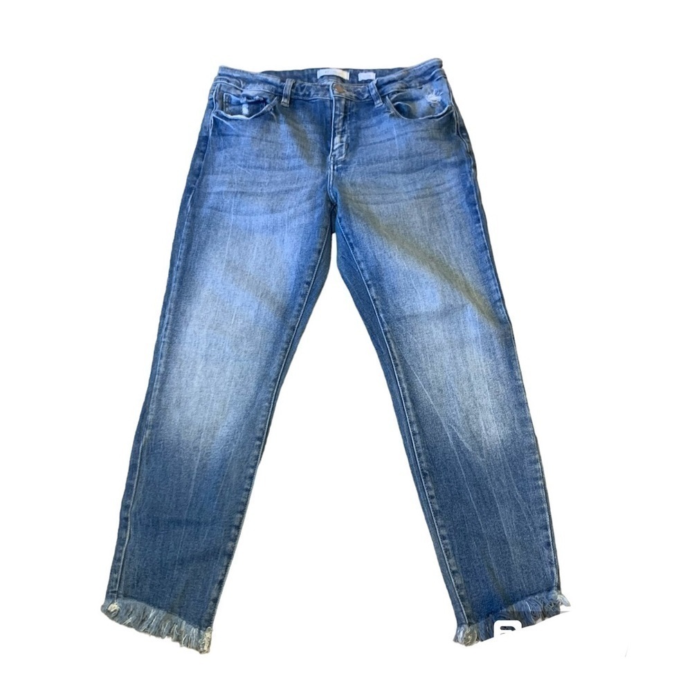 KANCAN Mid Rise Signature Ankle length Fringe Hem Distressed Jeans size 29